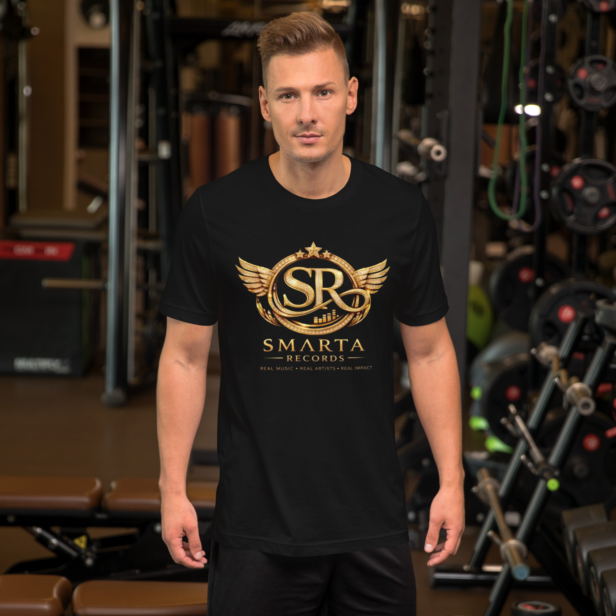 unisex-staple-t-shirt-black-front-6a7d902da21d9.jpg Smarta Records Signature Logo T-Shirt - Image 1